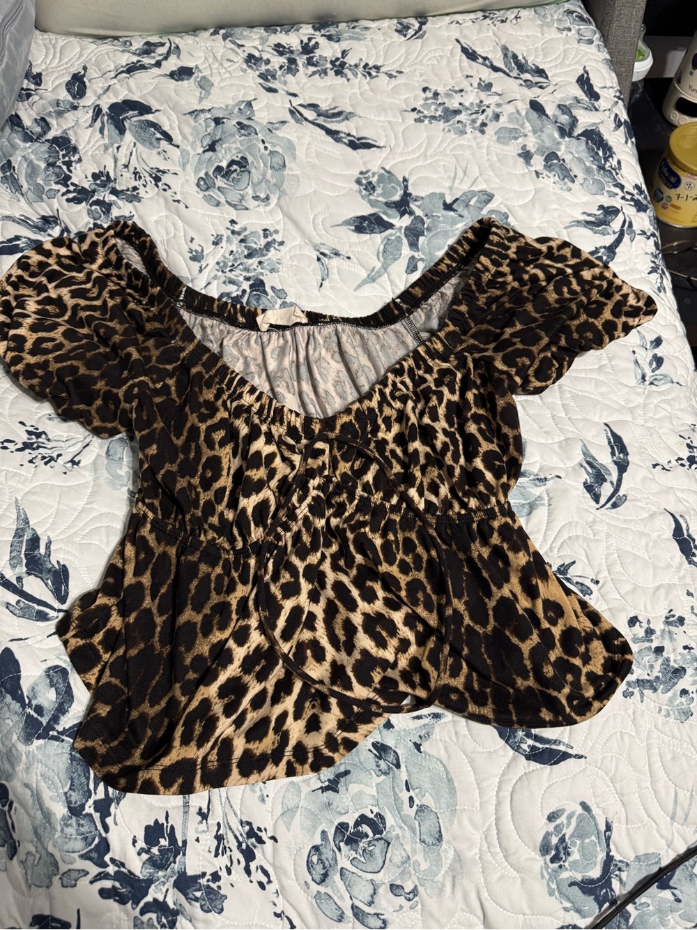 By Together Leopard Print Off-Shoulder Peplum Top - Brown & Black